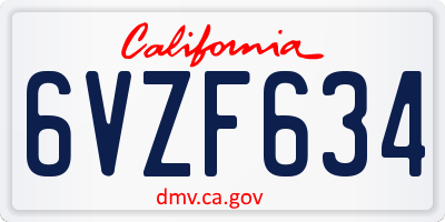 CA license plate 6VZF634