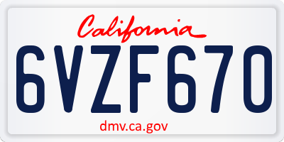 CA license plate 6VZF670