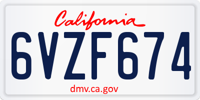 CA license plate 6VZF674