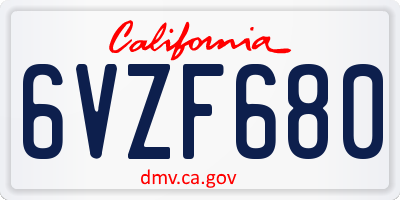 CA license plate 6VZF680