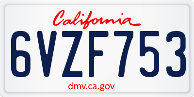 CA license plate 6VZF753