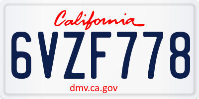 CA license plate 6VZF778