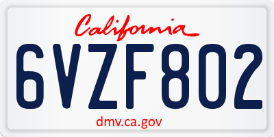 CA license plate 6VZF802