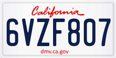 CA license plate 6VZF807