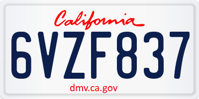 CA license plate 6VZF837