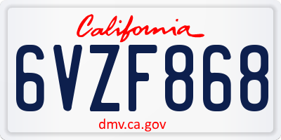 CA license plate 6VZF868