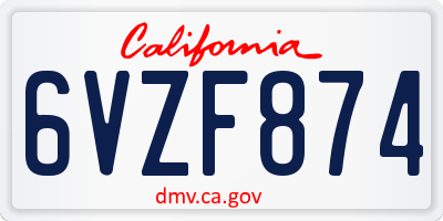 CA license plate 6VZF874