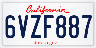 CA license plate 6VZF887