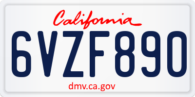 CA license plate 6VZF890