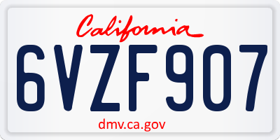 CA license plate 6VZF907