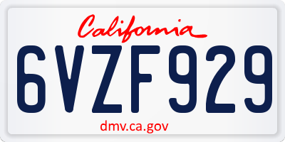 CA license plate 6VZF929