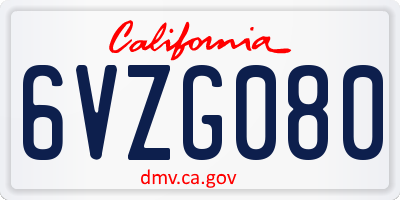 CA license plate 6VZG080