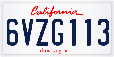 CA license plate 6VZG113