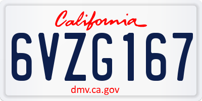 CA license plate 6VZG167