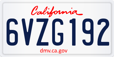 CA license plate 6VZG192