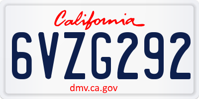 CA license plate 6VZG292