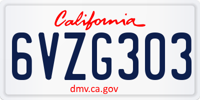 CA license plate 6VZG303