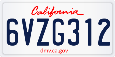 CA license plate 6VZG312