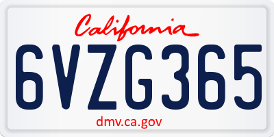 CA license plate 6VZG365