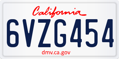 CA license plate 6VZG454