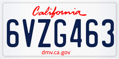 CA license plate 6VZG463