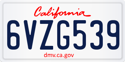 CA license plate 6VZG539