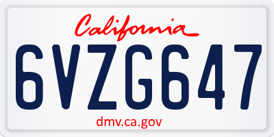 CA license plate 6VZG647
