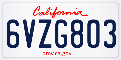 CA license plate 6VZG803