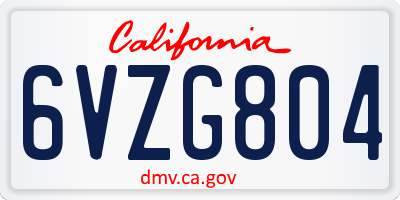 CA license plate 6VZG804