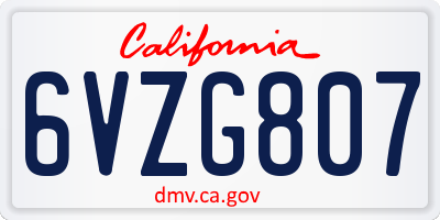 CA license plate 6VZG807