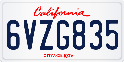 CA license plate 6VZG835