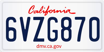 CA license plate 6VZG870