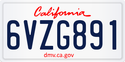 CA license plate 6VZG891