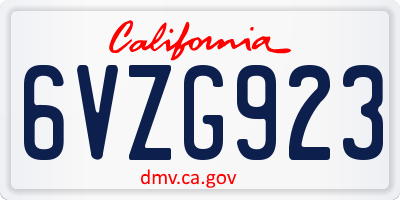 CA license plate 6VZG923