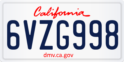 CA license plate 6VZG998