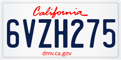 CA license plate 6VZH275