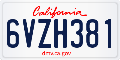CA license plate 6VZH381
