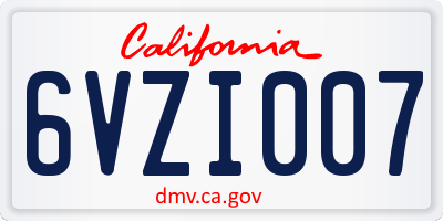 CA license plate 6VZI007