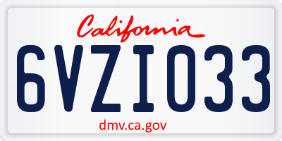 CA license plate 6VZI033