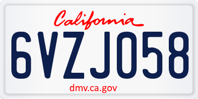 CA license plate 6VZJ058