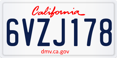 CA license plate 6VZJ178