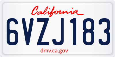 CA license plate 6VZJ183