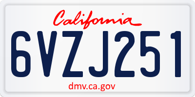 CA license plate 6VZJ251