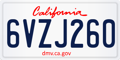 CA license plate 6VZJ260