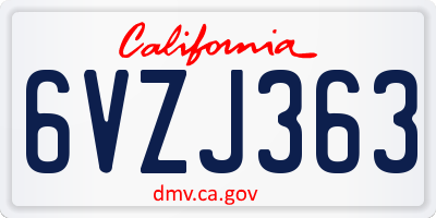 CA license plate 6VZJ363