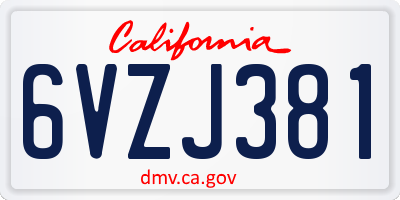 CA license plate 6VZJ381