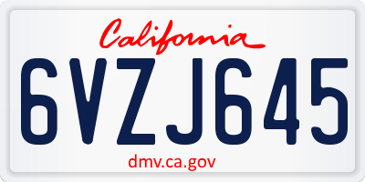 CA license plate 6VZJ645