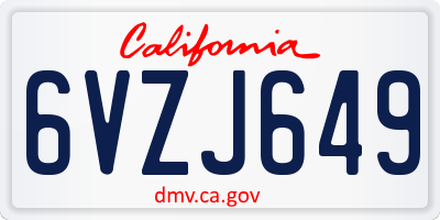 CA license plate 6VZJ649