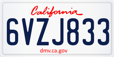 CA license plate 6VZJ833