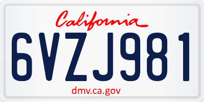 CA license plate 6VZJ981